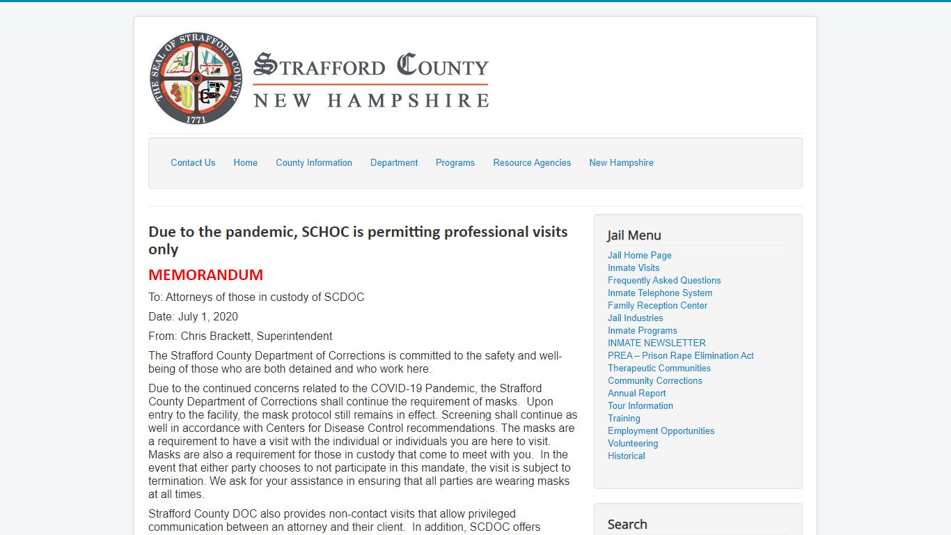 Jail Home Page - Strafford County, New Hampshire