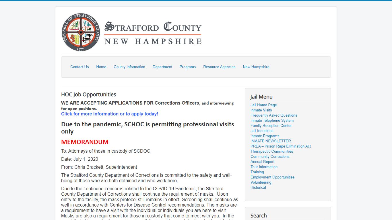 Inmate Telephone System - Strafford County, New Hampshire